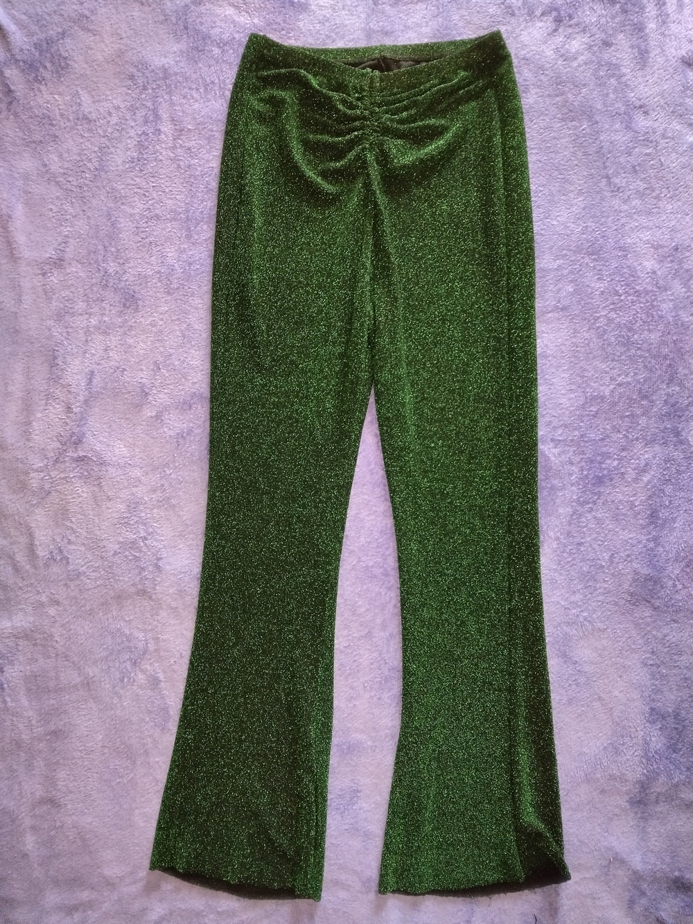 iris Emerald Sparkle Ruched Flare Pants